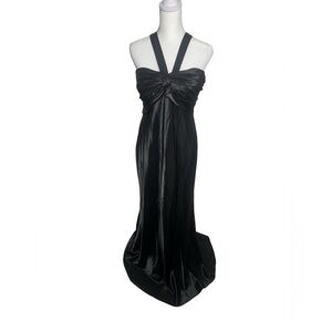 VTG 90 Y2K Prom Dress Black Whimsigoth Glam Vamp Satiny Slinky Sexy Maxi Gown 12